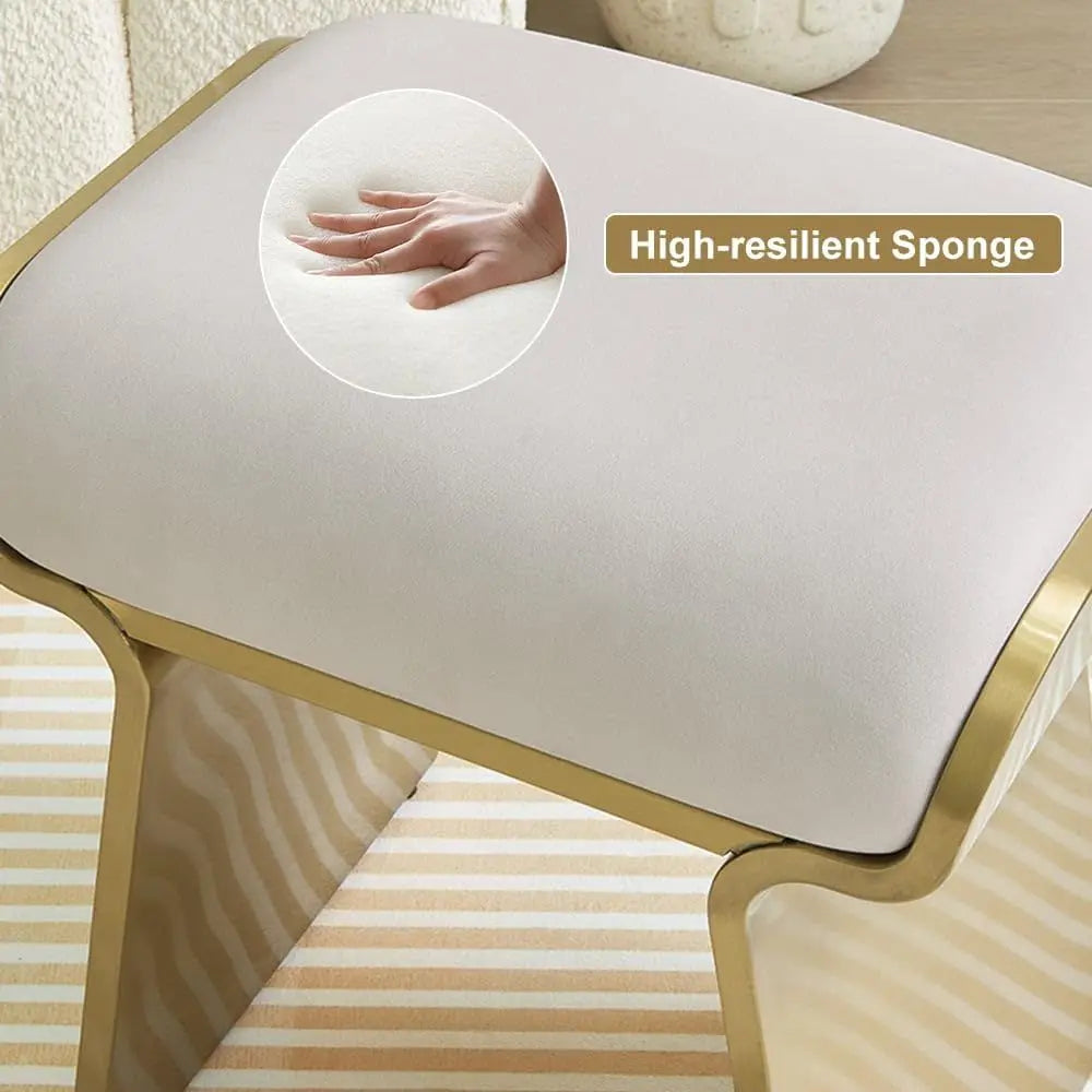 Modern Vanity Stool With Breathable Leathaire Upholstery Stainless Steel Frame