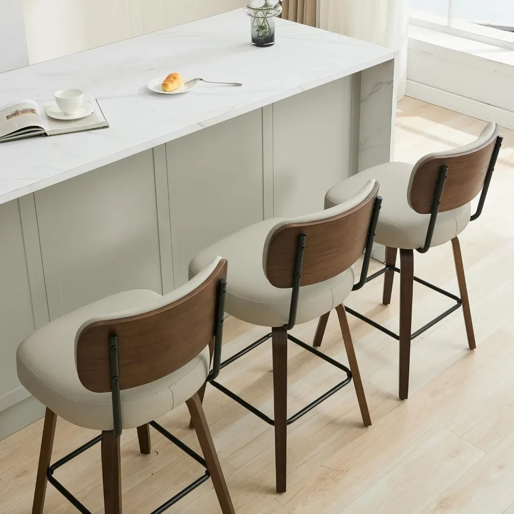 Set Of Three Comfortable Upholstered Counter Height Bar Stools Backrest