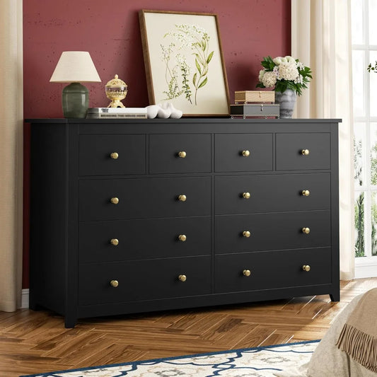 Modern Black 10-Drawer Dresser: Versatile Storage for Bedroom, Clothes, Office Supplies, and More