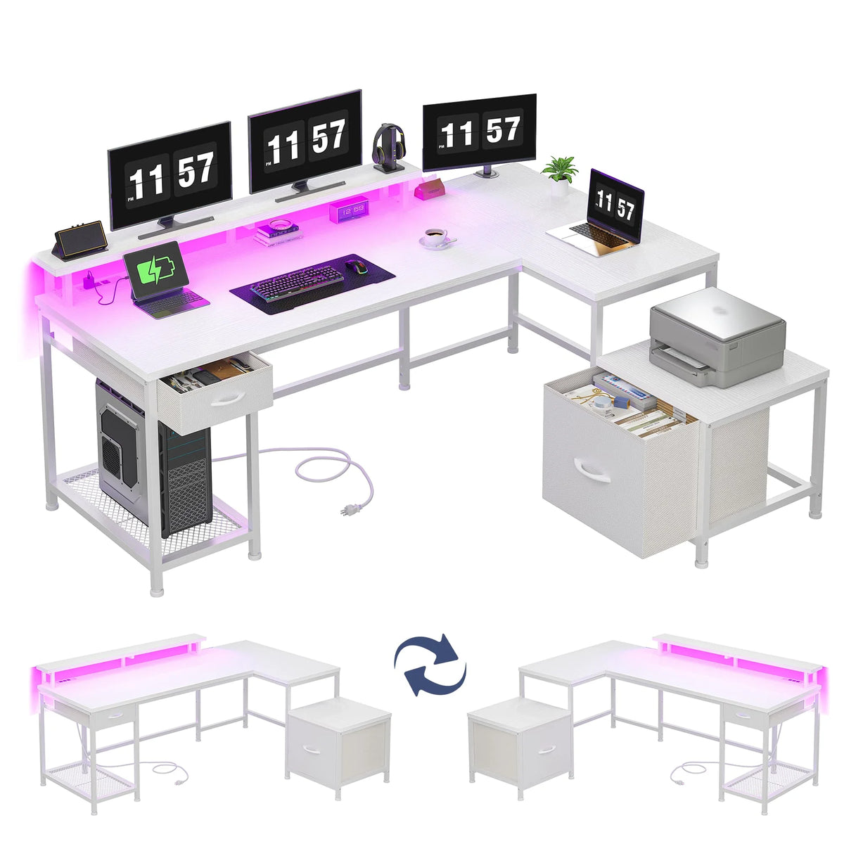 EnHomee L Shaped Gaming Desk With Reversible Corner