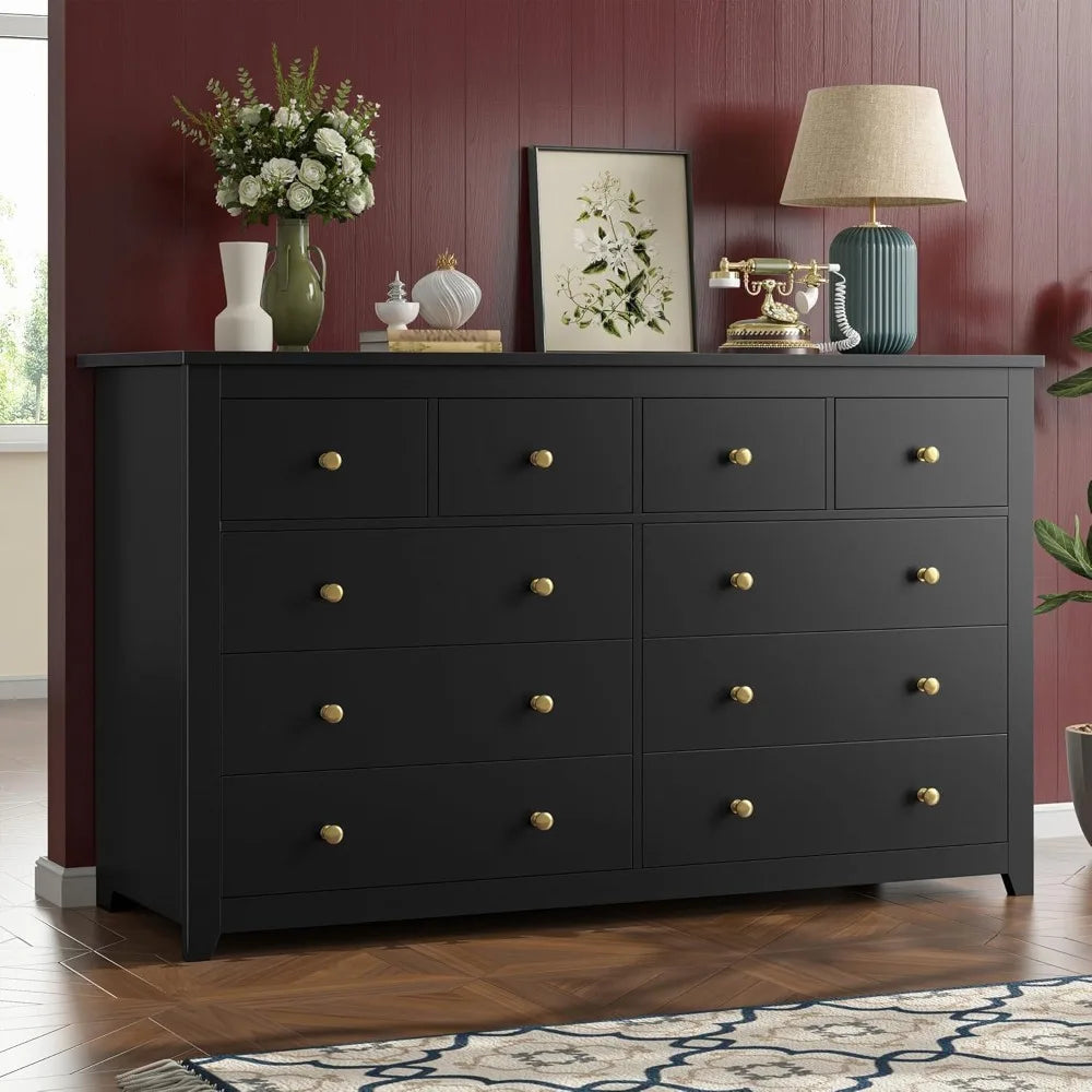 Modern Black 10-Drawer Dresser: Versatile Storage for Bedroom, Clothes, Office Supplies, and More