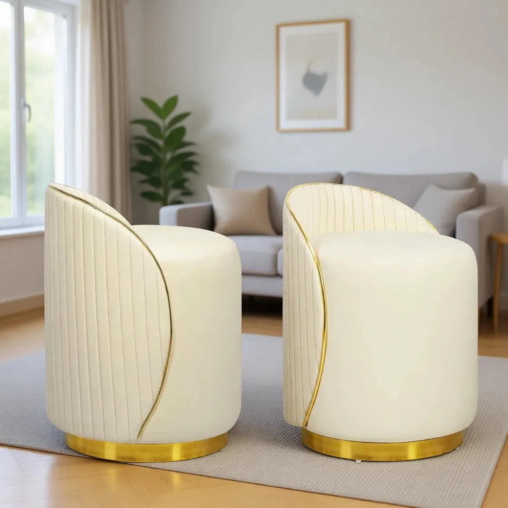 Upholstered Vanity Stool With Back 360 Swivel For Bedroom Makeup