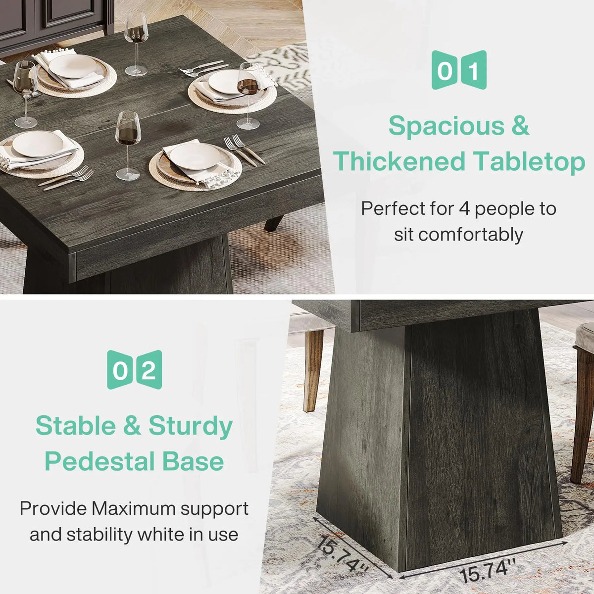 Tribesigns Farmhouse Square Dining Table With Sturdy Pedestal Base
