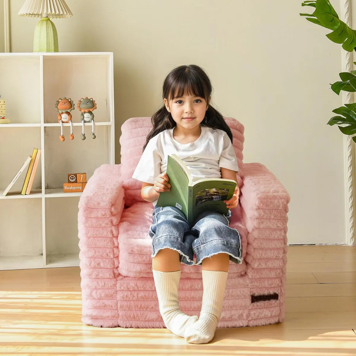 XIUWO Kids Bean Bag Chair With Pillows Faux Fur Comfort
