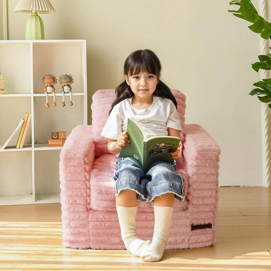 XIUWO Kids Bean Bag Chair With Pillows Faux Fur Comfort