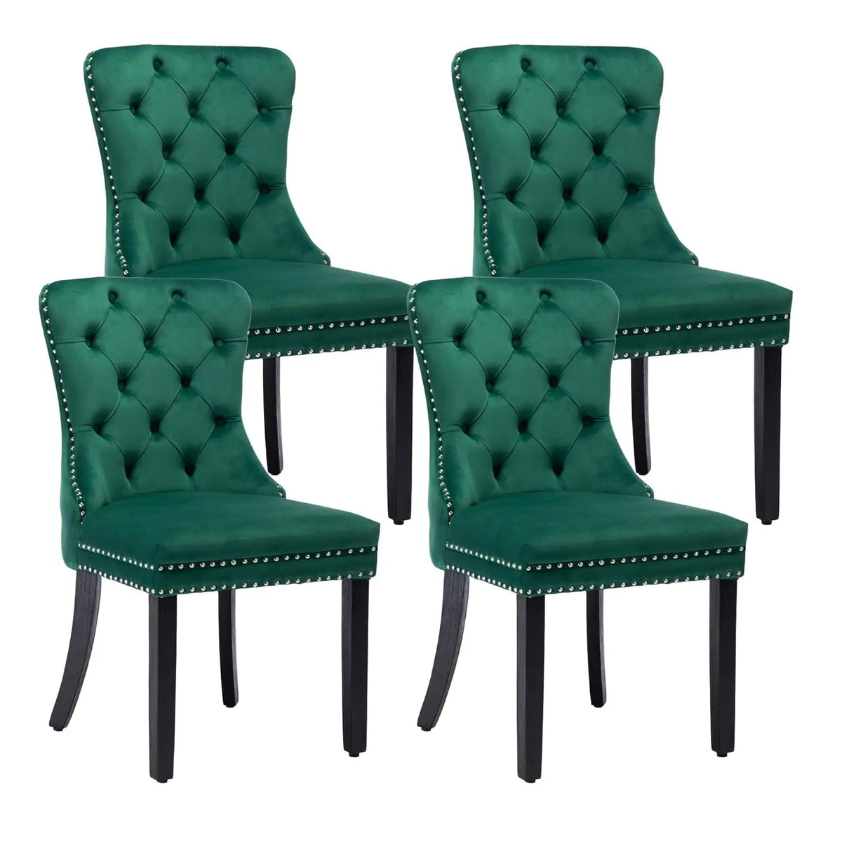 Velvet Upholstered Tufted Dining Chair with Nailhead Trim & Ring Pull, Solid Wood Legs, Modern Kitchen Chair, Set of 4, Custom