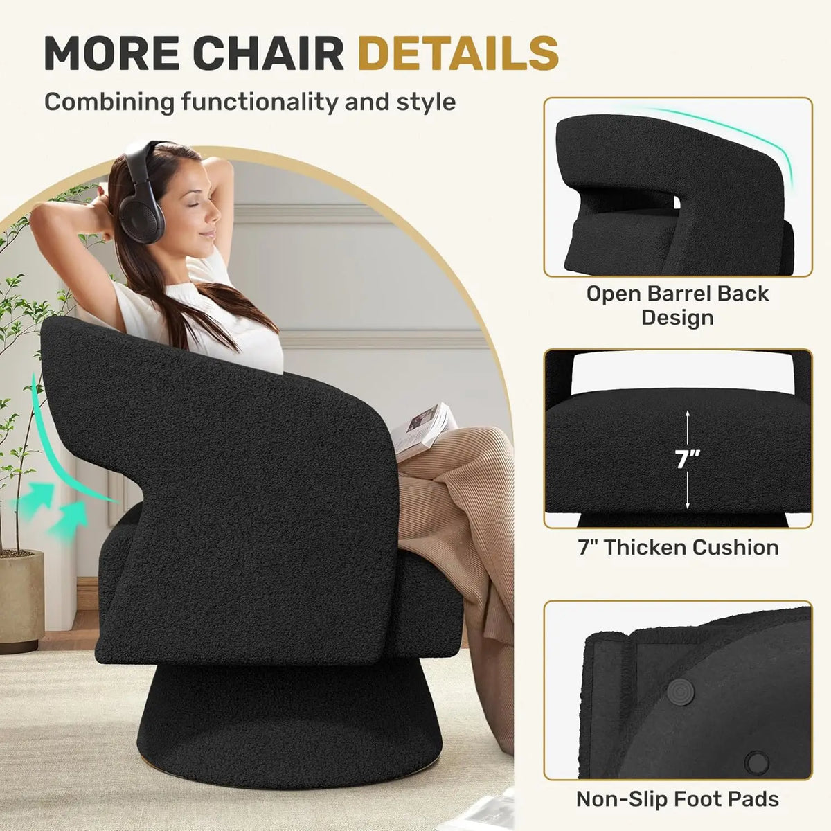 Swivel Accent Chair Set of Two Teddy Fabric Barrel Chairs