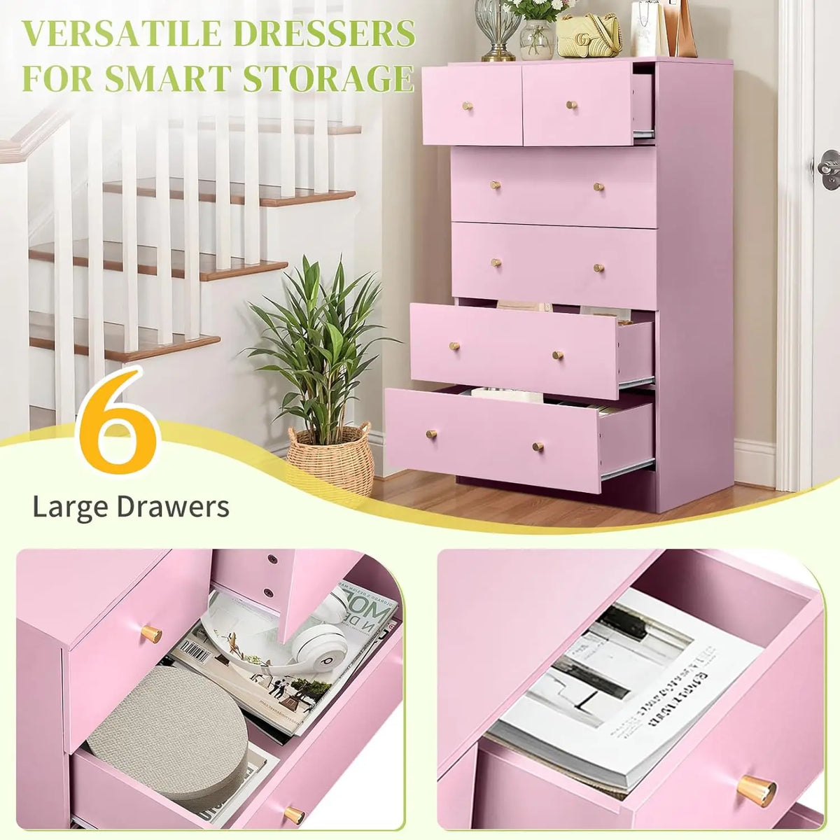 Modern Wood Dresser With AntiTipping Design And Handles