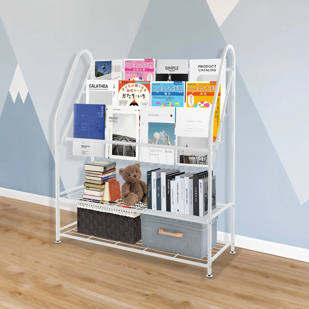Bymaocar 5 Tier Steel Bookshelf Organizer With Snap Fasteners For Kids