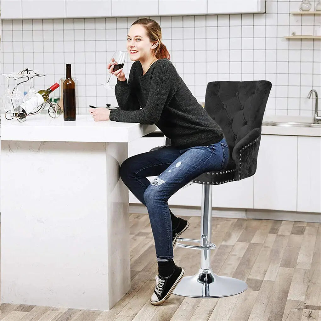 Luvodi Velvet Swivel Bar Stools With Lion Knocker Adjustable Height