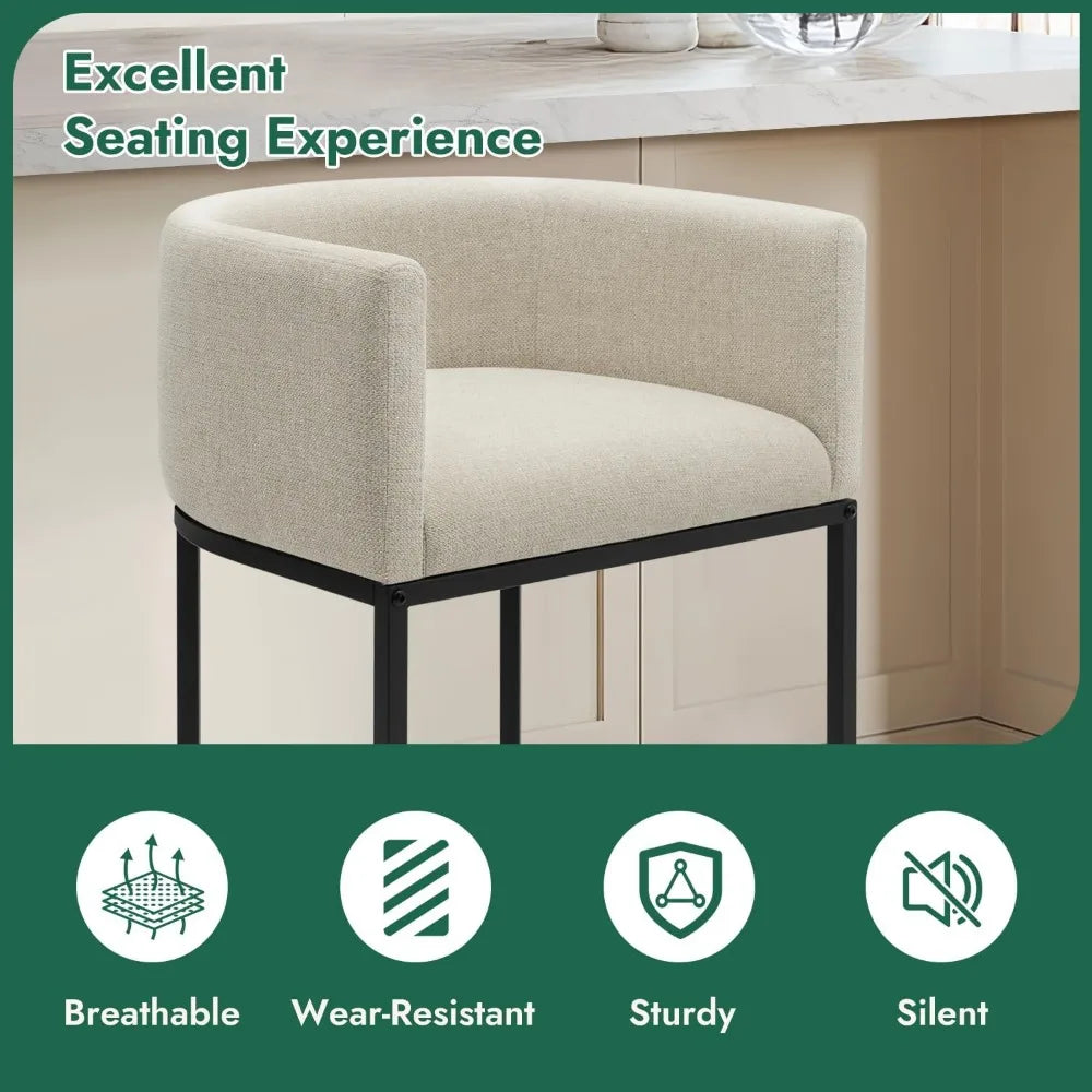 Fabric Upholstered Bar Stools With Metal Legs For Kitchen Seating