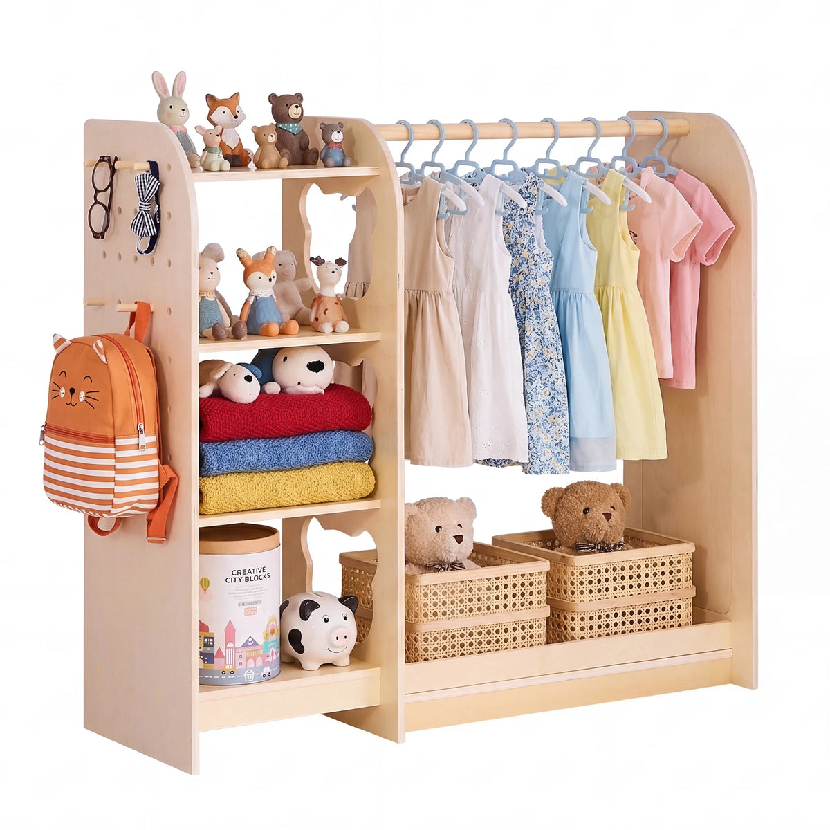 Kids Wooden Dress Up Wardrobe With Mirror And Storage for Bedroom