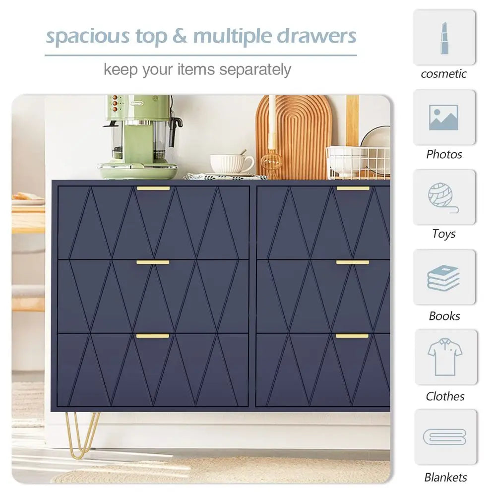 XMSJ Six Drawer Bedroom Dresser With Wood Storage Cabinet