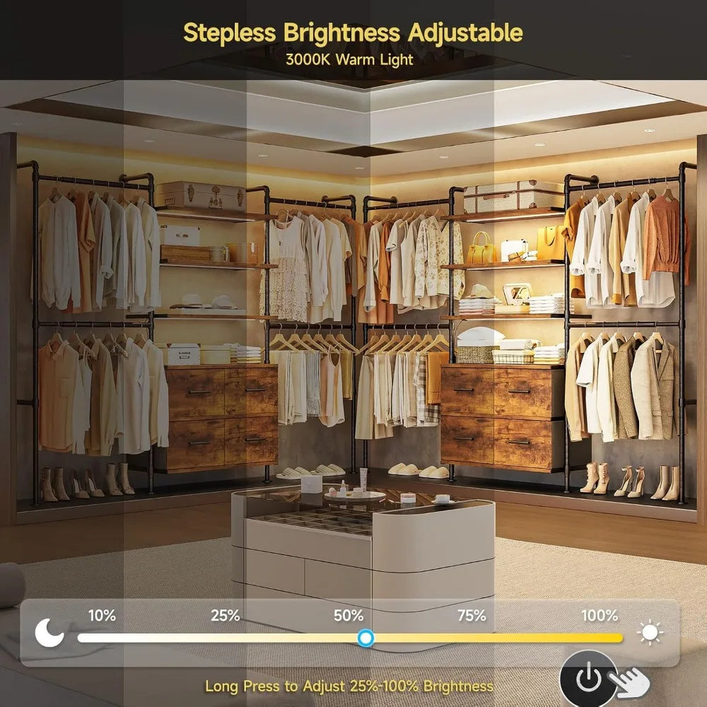 Industrial Style Adjustable LED Closet System With Drawers And Shelves