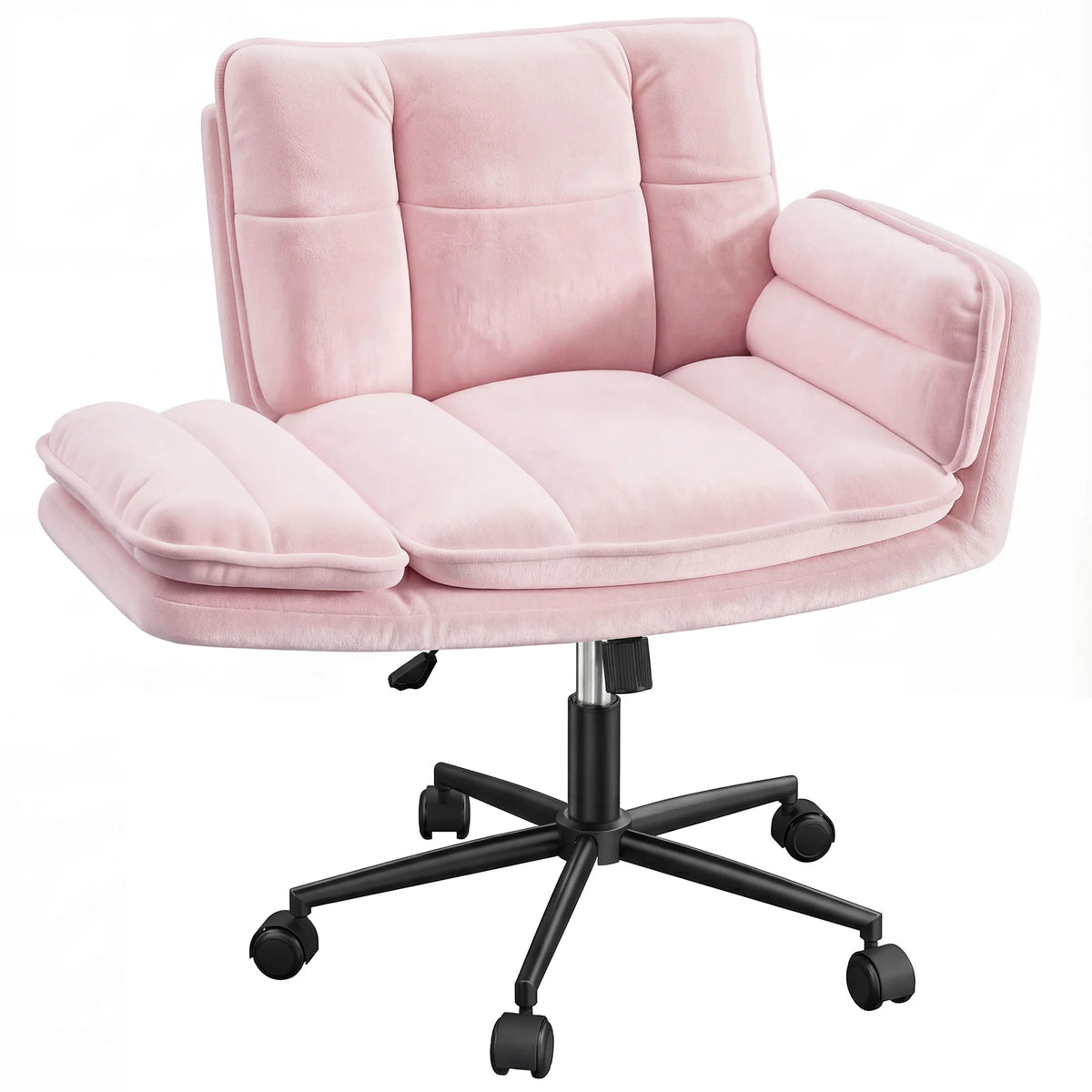 Criss Cross Chair with Wheels, Ergonomic Office Chair with Flip Armrests, Pet-Friendly Vanity Chair for Bedroom Makeup Room