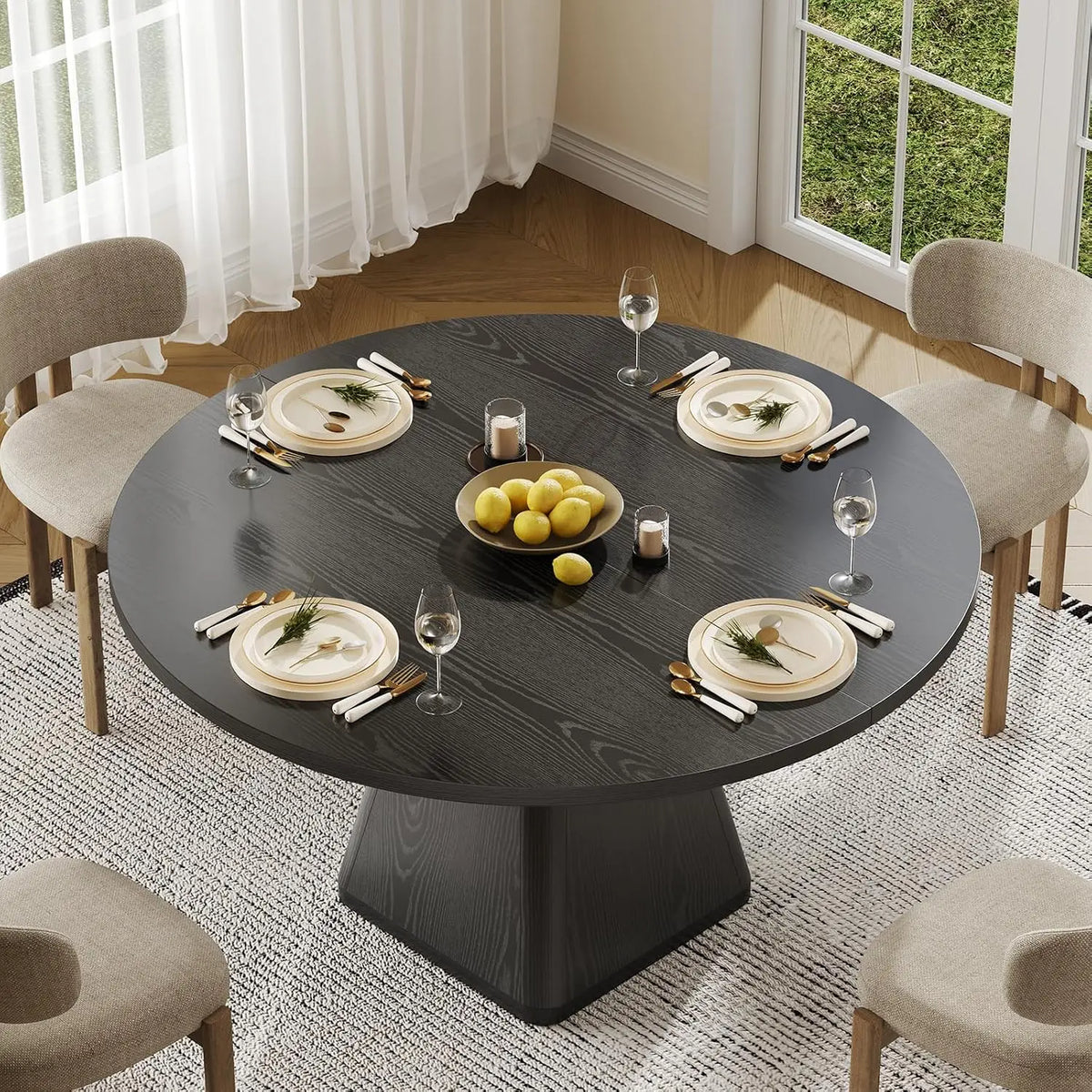 ONBRILL Modern Round Dining Table With Stable Pedestal Base for Home Dining