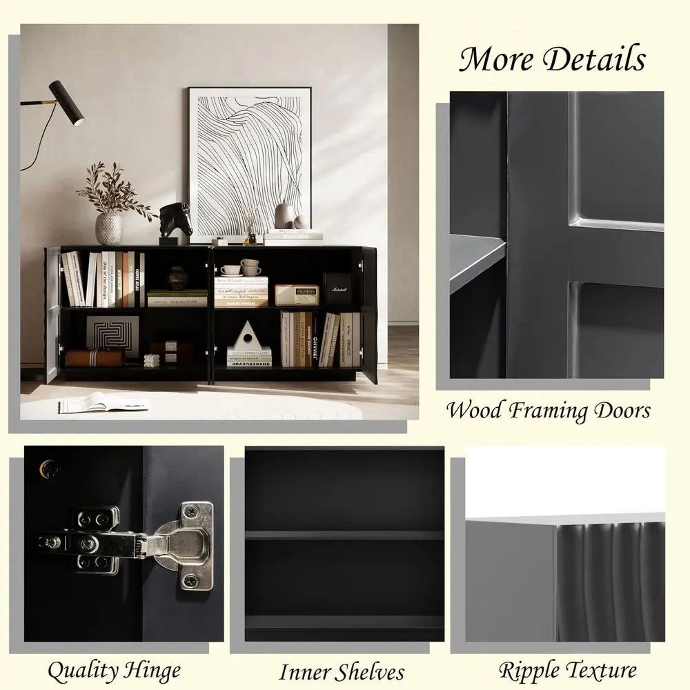 XMSJ Contemporary Ripple Door Sideboard Buffet Storage Cabinet Console