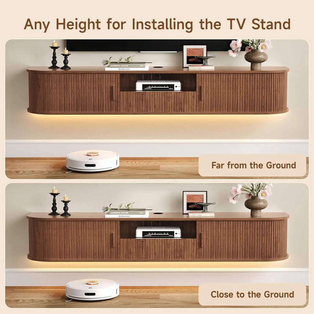 ONBRILL Smart Floating TV Stand With LED Lights And Storage