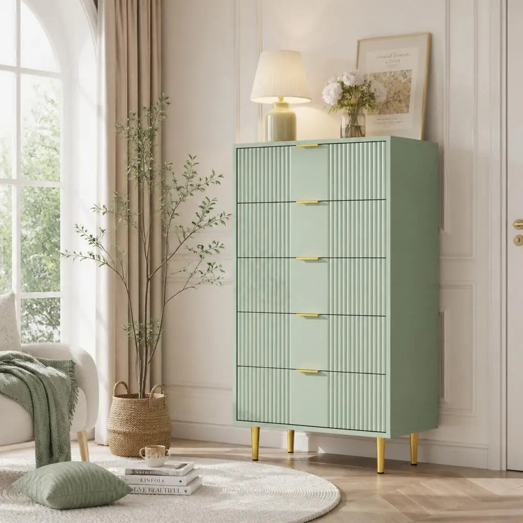 GAOMON Modern Fluted Five Drawer Dresser Chest for Bedroom Storage