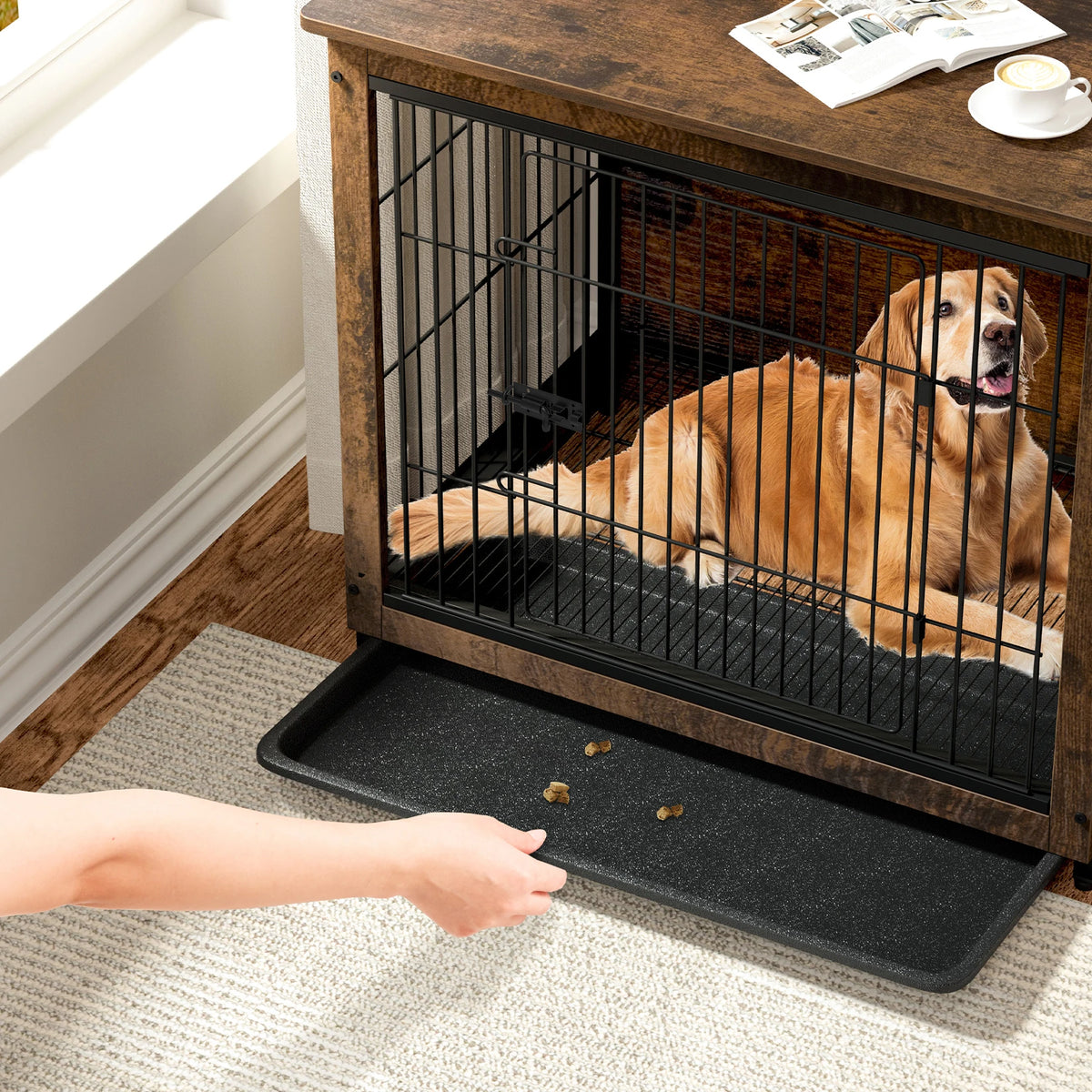 Modern Furniture Dog Cage,Pet Crate End Table,Indoor Wooden Kennel with Double Doors & Removable Tray for Small/Medium Dogs