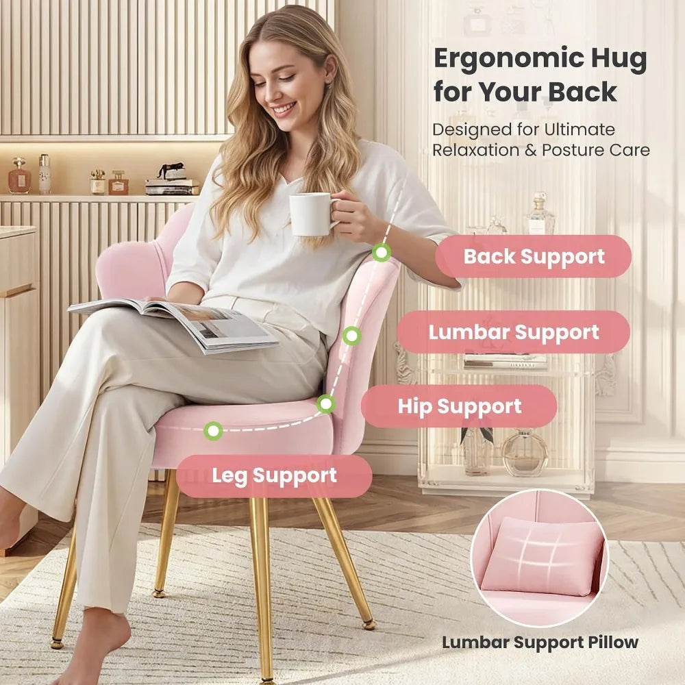 Classic Petal Makeup Vanity Chair With Metal Legs And Pillow