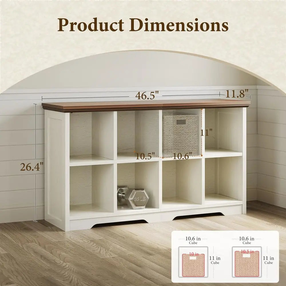 8 Cube Organizer Bookcase, Modern Farmhouse Open Shelf for Storage Bins amp Decor, Display Bookshelf Console Closet for Living