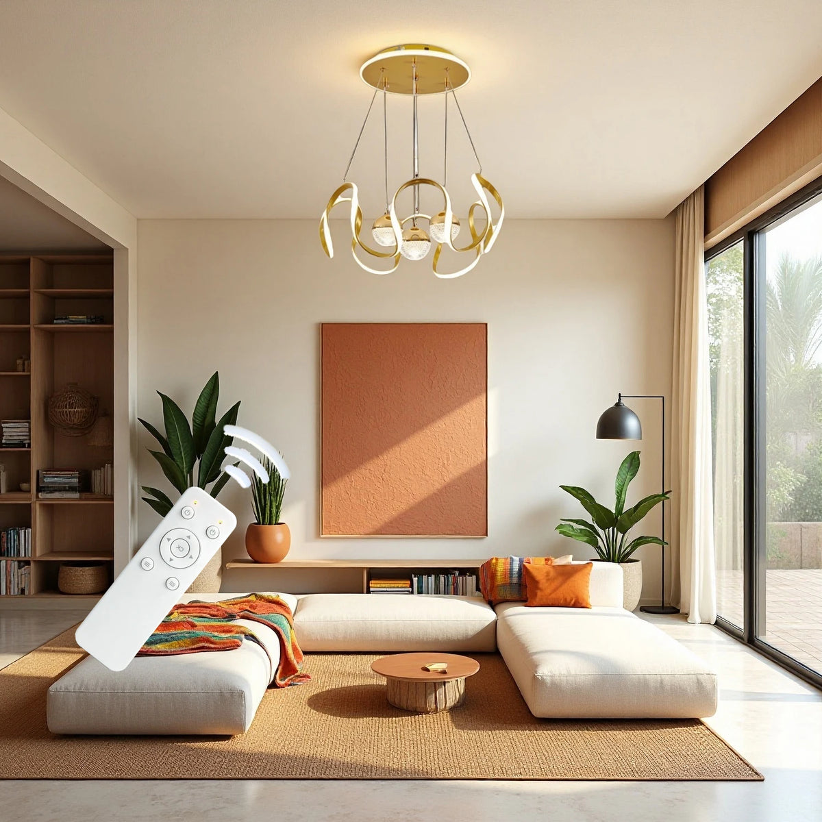 Modern LED Pendant Light With Wavy Ring And Remote Control