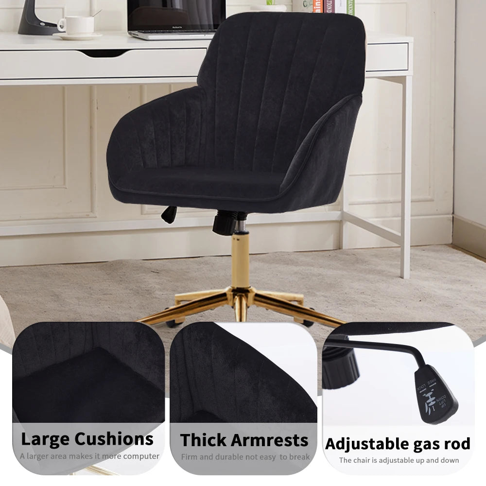 Orraves Adjustable Velvet Office Chair Ergonomic Swivel Desk Chair With Gold Base Comfy Backrest Seat For Home Bedroom Long Time Sitting