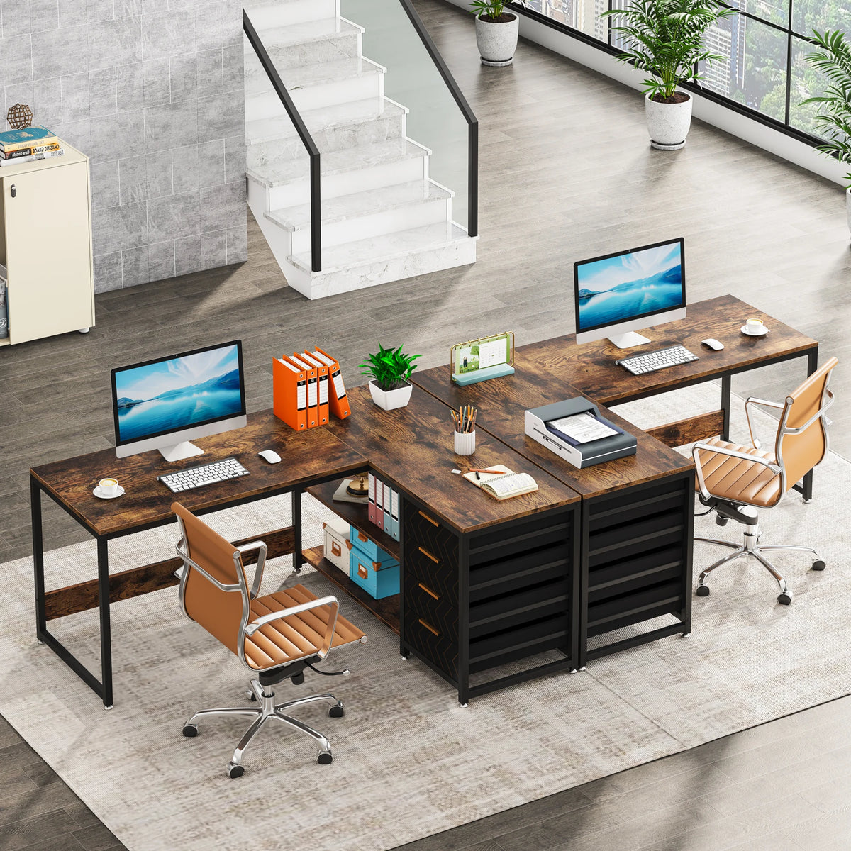 Tribesigns L Shaped Computer Desk With Drawers And Storage Shelves