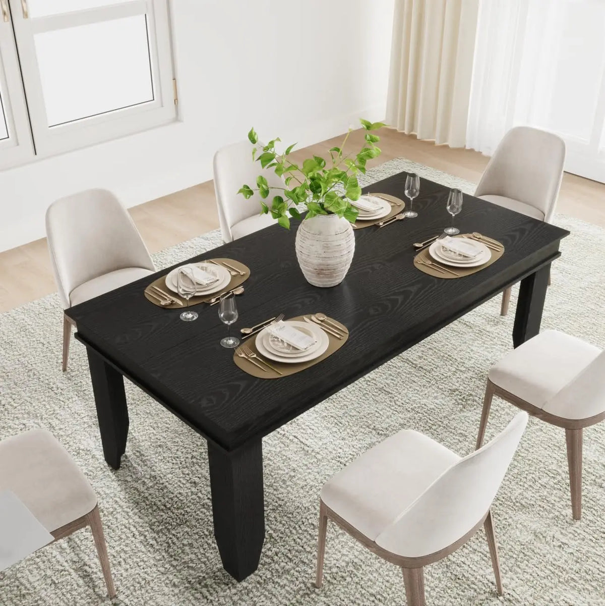 Farmhouse Rectangular Wood Dining Table With Sturdy Frame