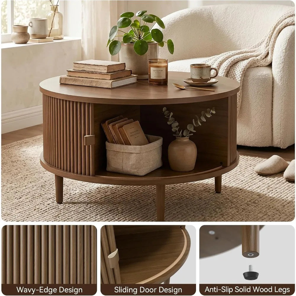 Mid Century Modern Coffee Table With Hidden Storage Sliding Door