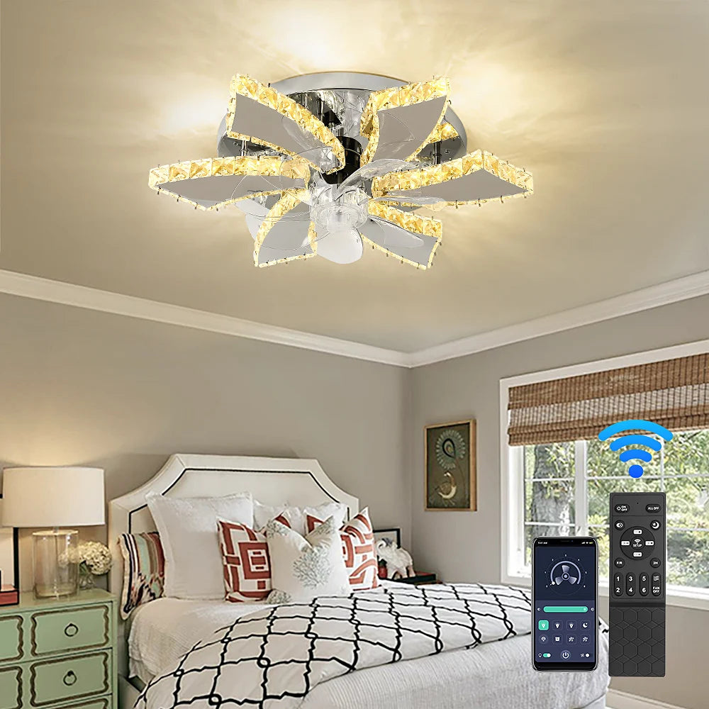 GreeLustr Modern Crystal LED Ceiling Fan Light With Remote
