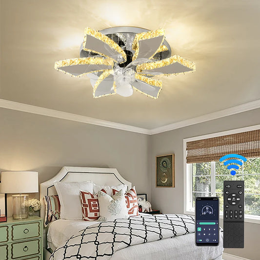 GreeLustr Modern Crystal LED Ceiling Fan Light With Remote