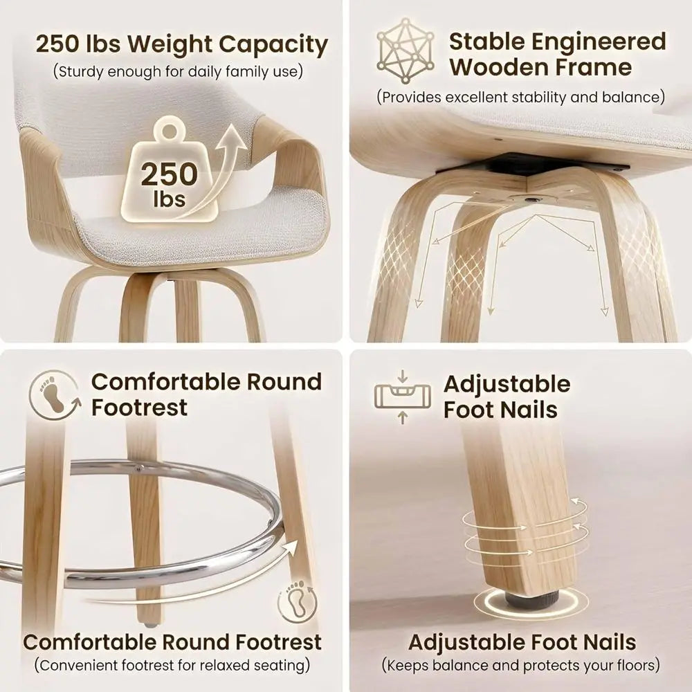 LISM Modern Beige Chenille Barrel Swivel Counter Stools Set