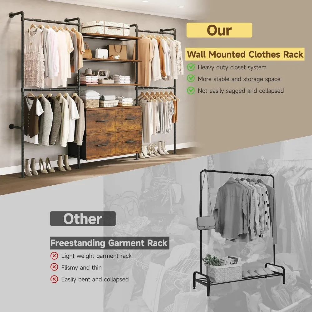 Industrial Style Adjustable LED Closet System With Drawers And Shelves