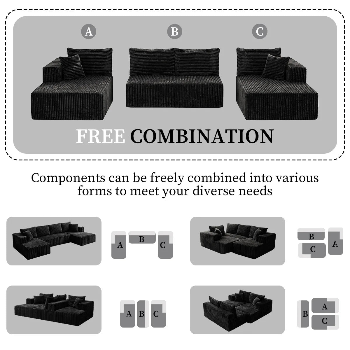 Modular U-Shaped Sectional Sofa With Double Chaise Lounges