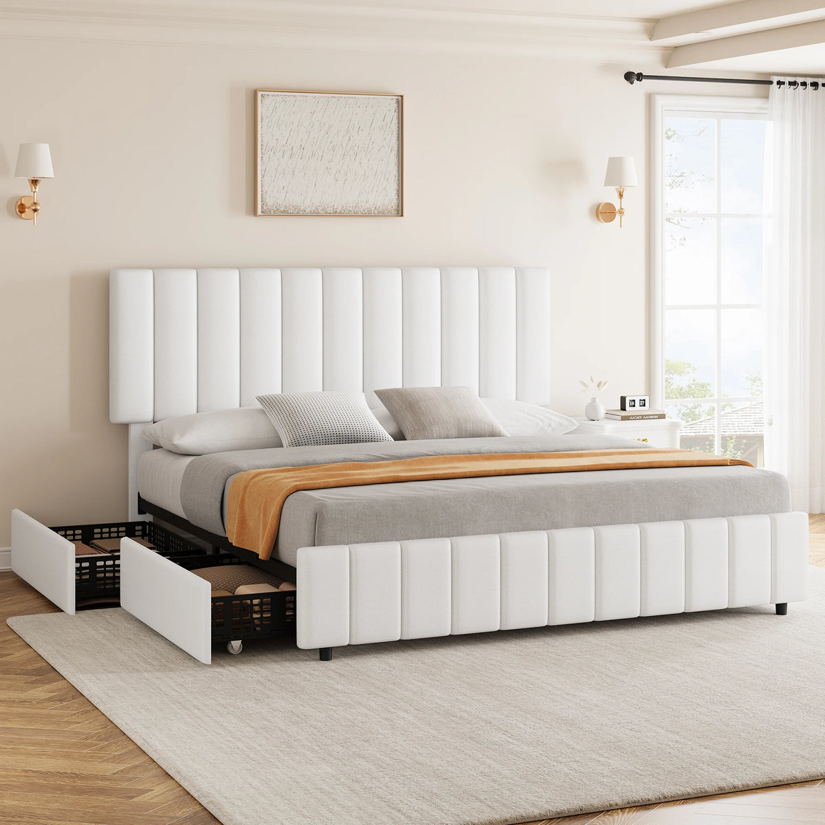 GAOMON Upholstered Platform Bed With Storage Drawers And Adjustable Headboard