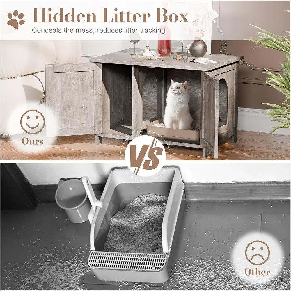 Cat Litter Box Enclosure With Barn Door Hidden Wooden Furniture