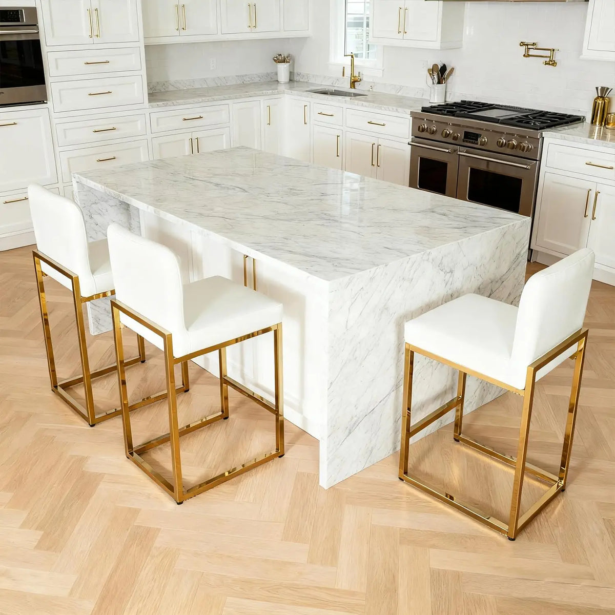 Bar Stool Set Of 3 With Back Faux Leather Upholstery
