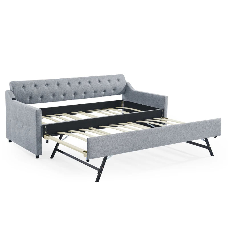 Upholstered Daybed With Pop Up Trundle And USB Charging Station