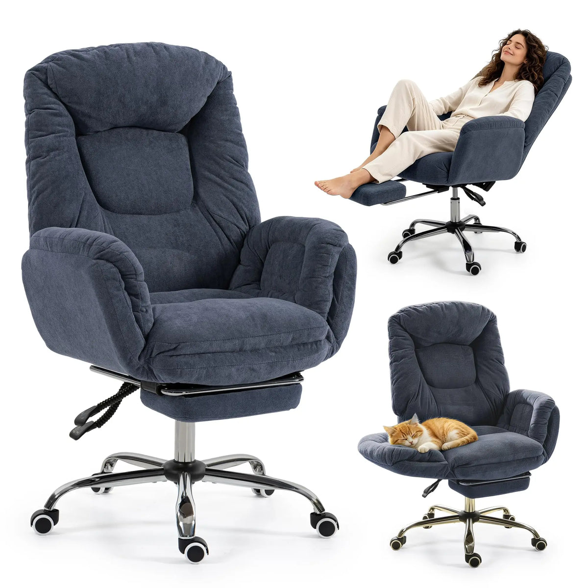 Criss-Cross Ergonomic Desk Chair with Footrest, High Back Executive Design, Adjustable 3-Level Armrests, Smooth Wheels, Big and Tall Gaming or Office Comfort, 500lbs Capacity