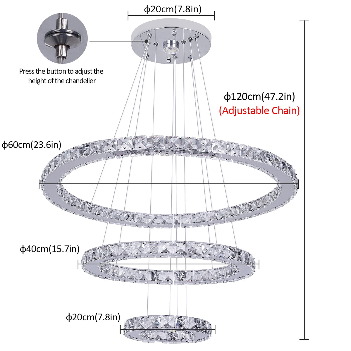 VETRULUS Modern Crystal Pendant Light LED Chandelier Ceiling Lamp