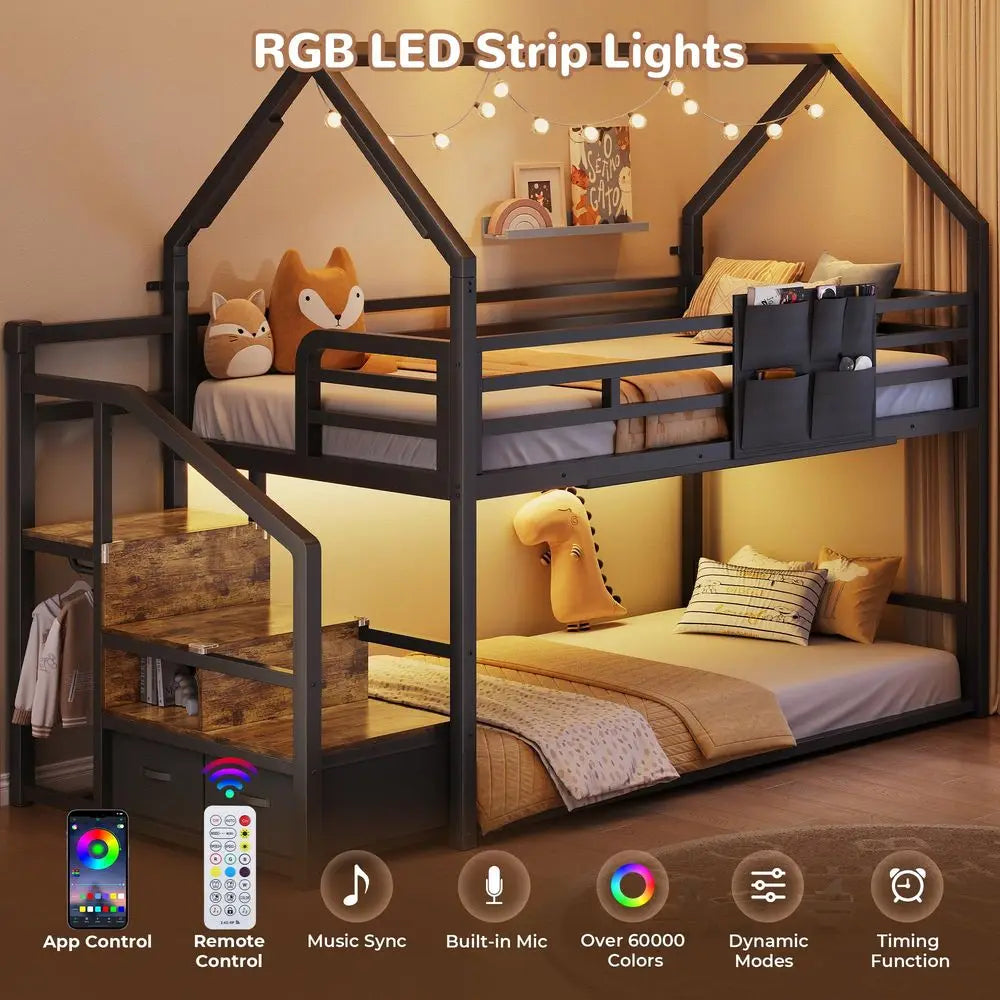 XMSJ Metal Bunk Bed with Two Storage Drawers for Bedroom