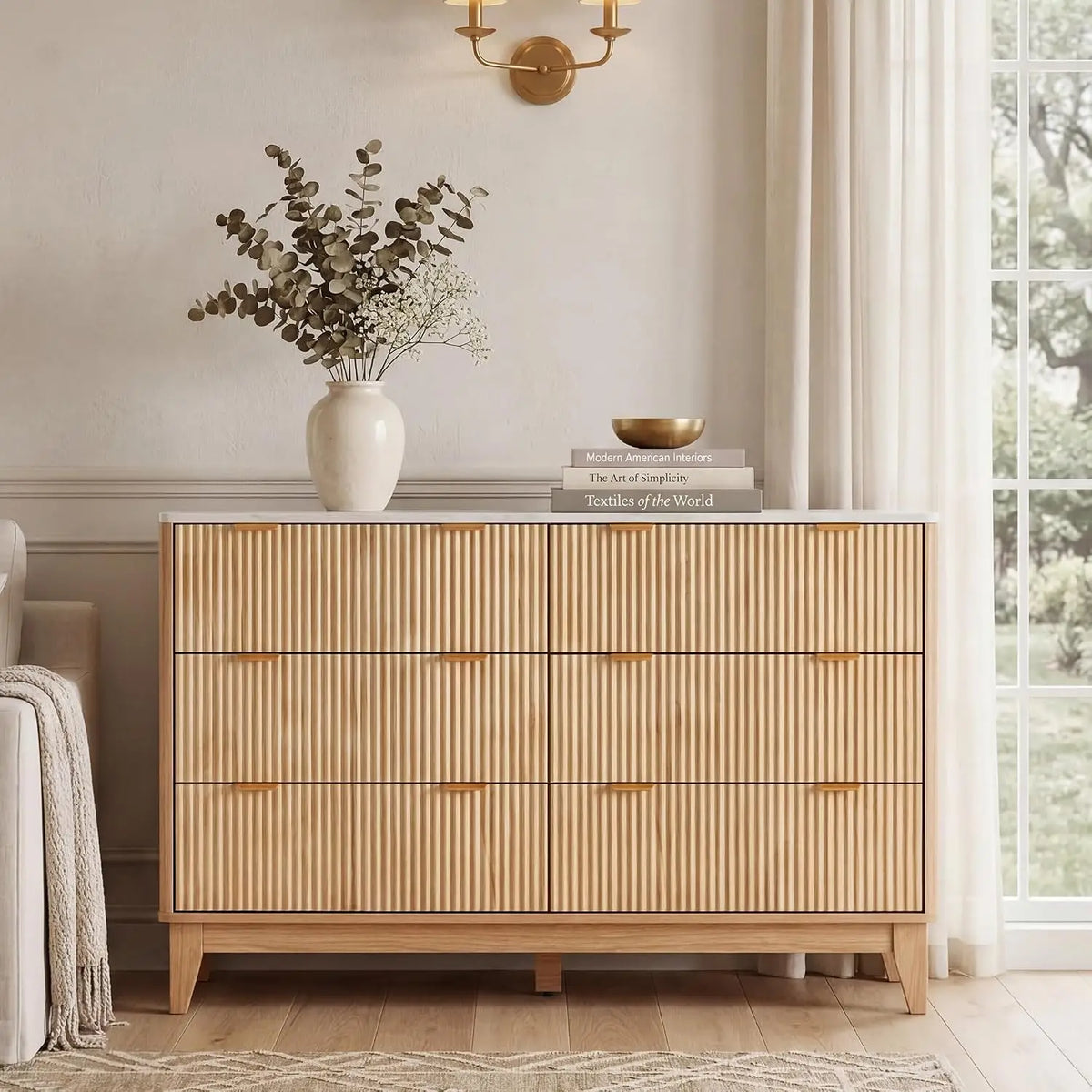 Fluted Storage Dresser With Gold Handles And Anti Tip Design