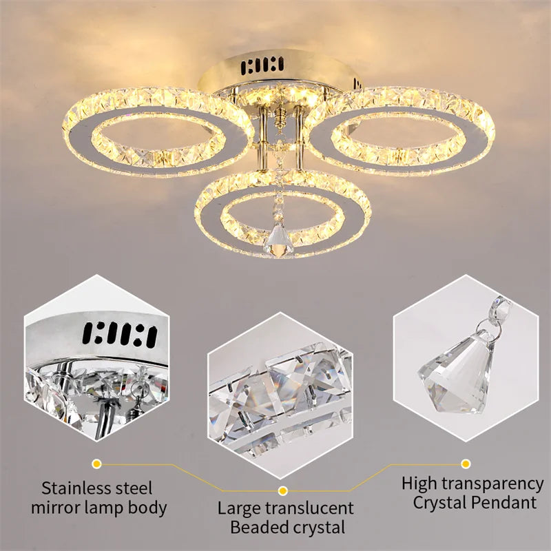 GreeLustr Crystal Ring Led Pendant Light Ceiling Lamp