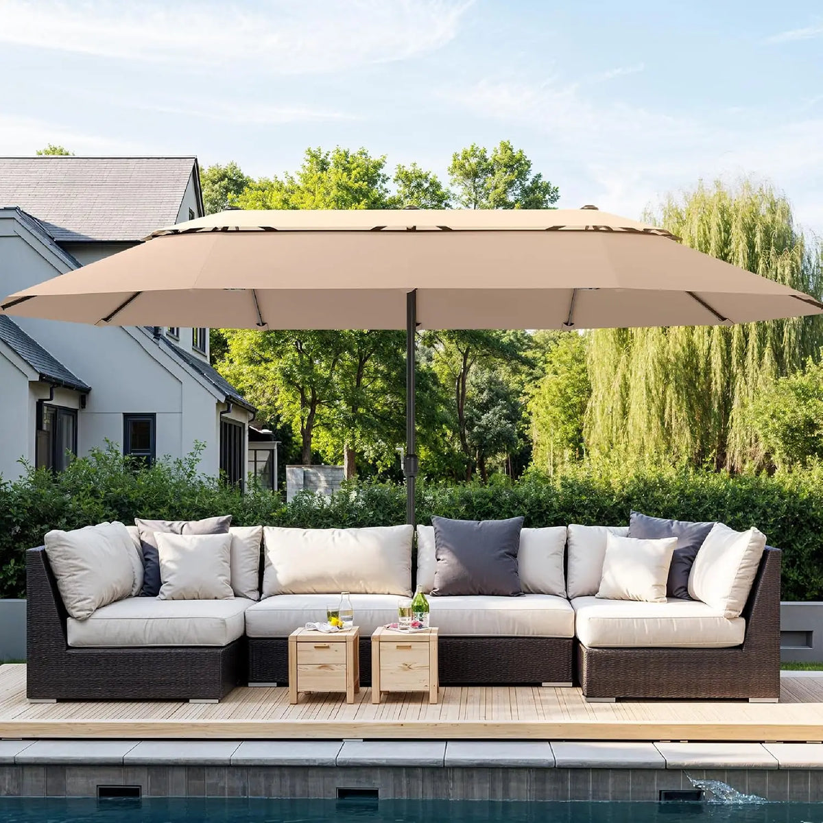 Rectangular Market Patio Umbrella Stainless Steel Frame Heavy Duty Base Included