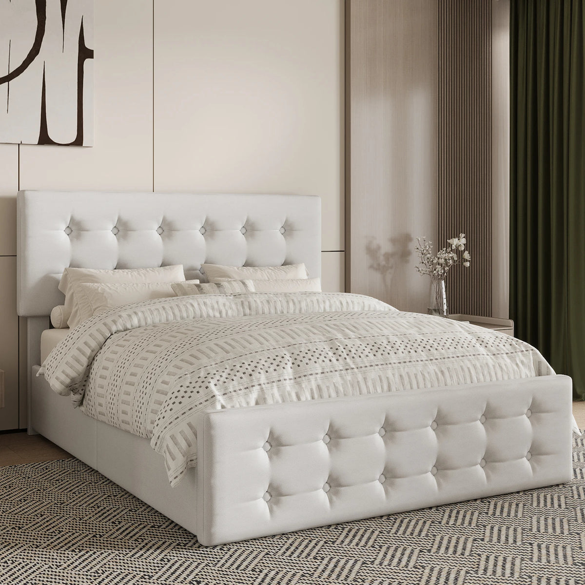 GAOMON Upholstered Platform Bed Frame With Storage Drawers