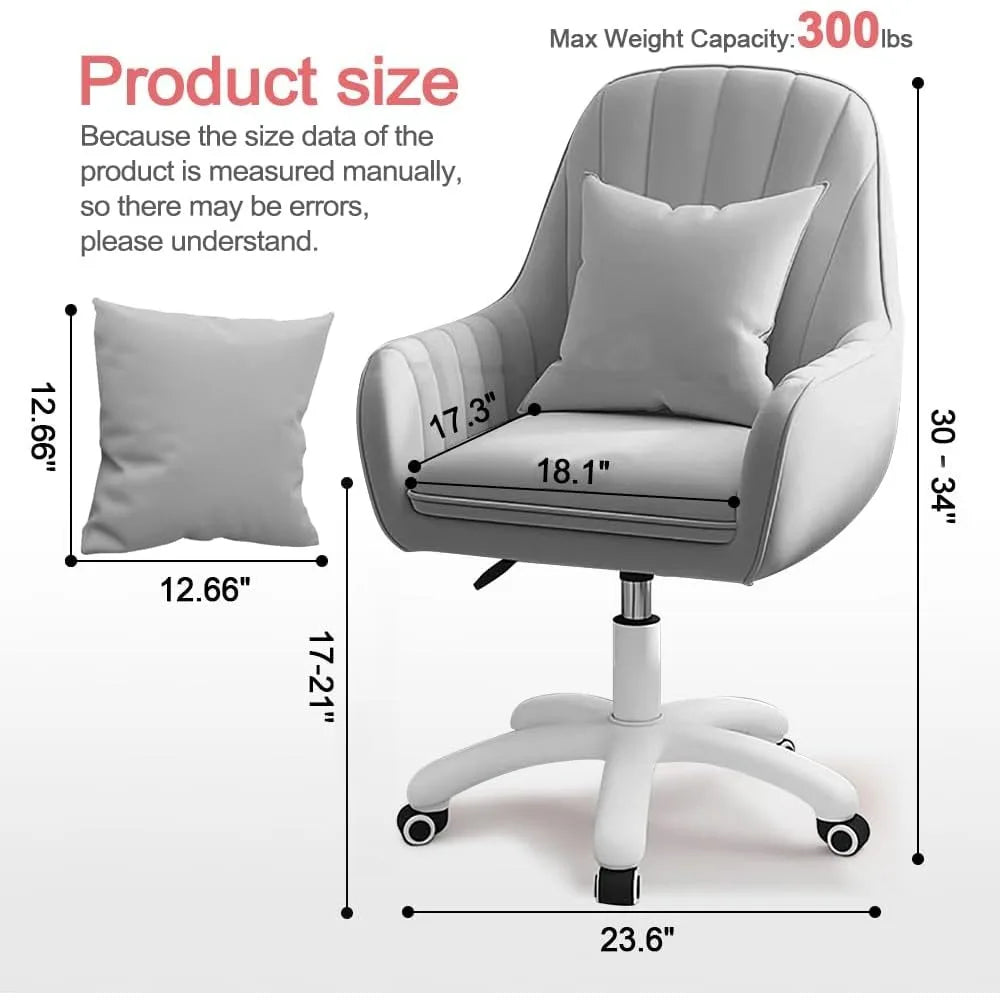 Soft Velvet Vanity Desk Chair with Pillow Swivel Rolling Computer Chair Home Office Accent Task Chair fo Girls Women Living Room