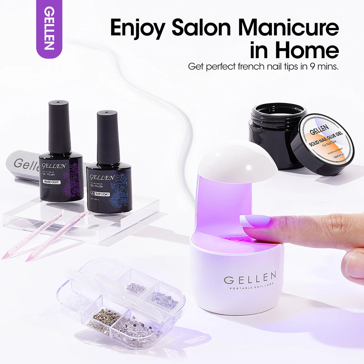 GELLEN Gel Nail Kit With Press On Nails French Tip UV Lamp