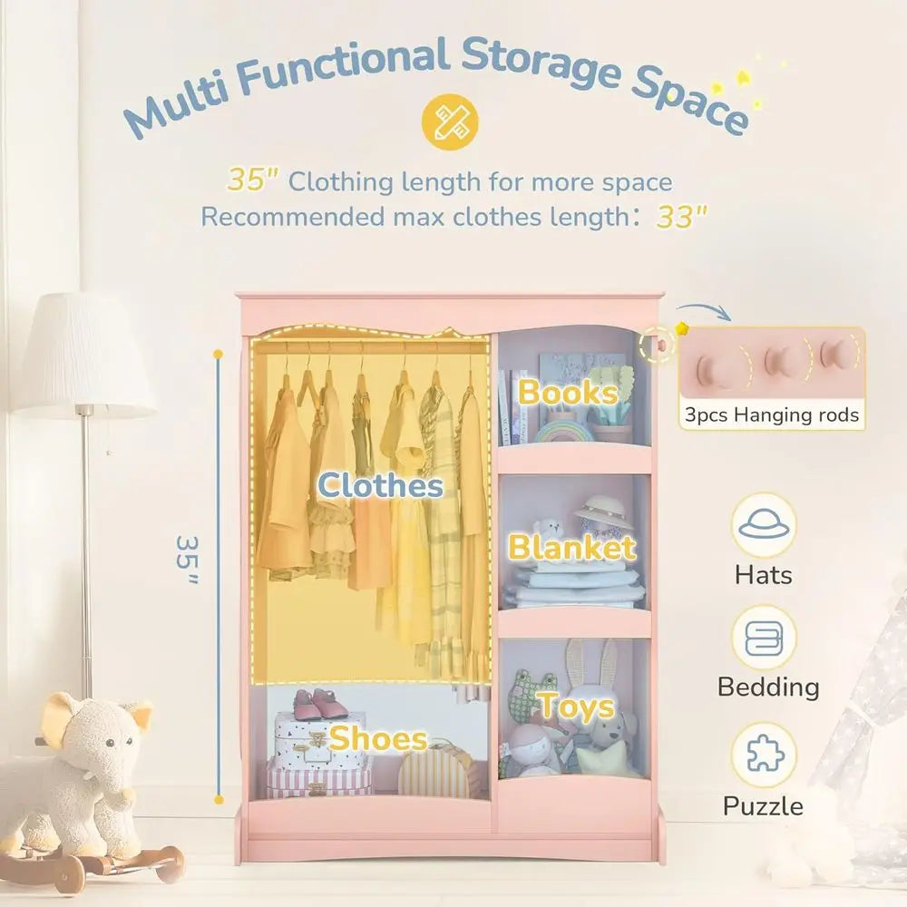 LISM Kids Dress Up Storage Closet with Flower Mirror